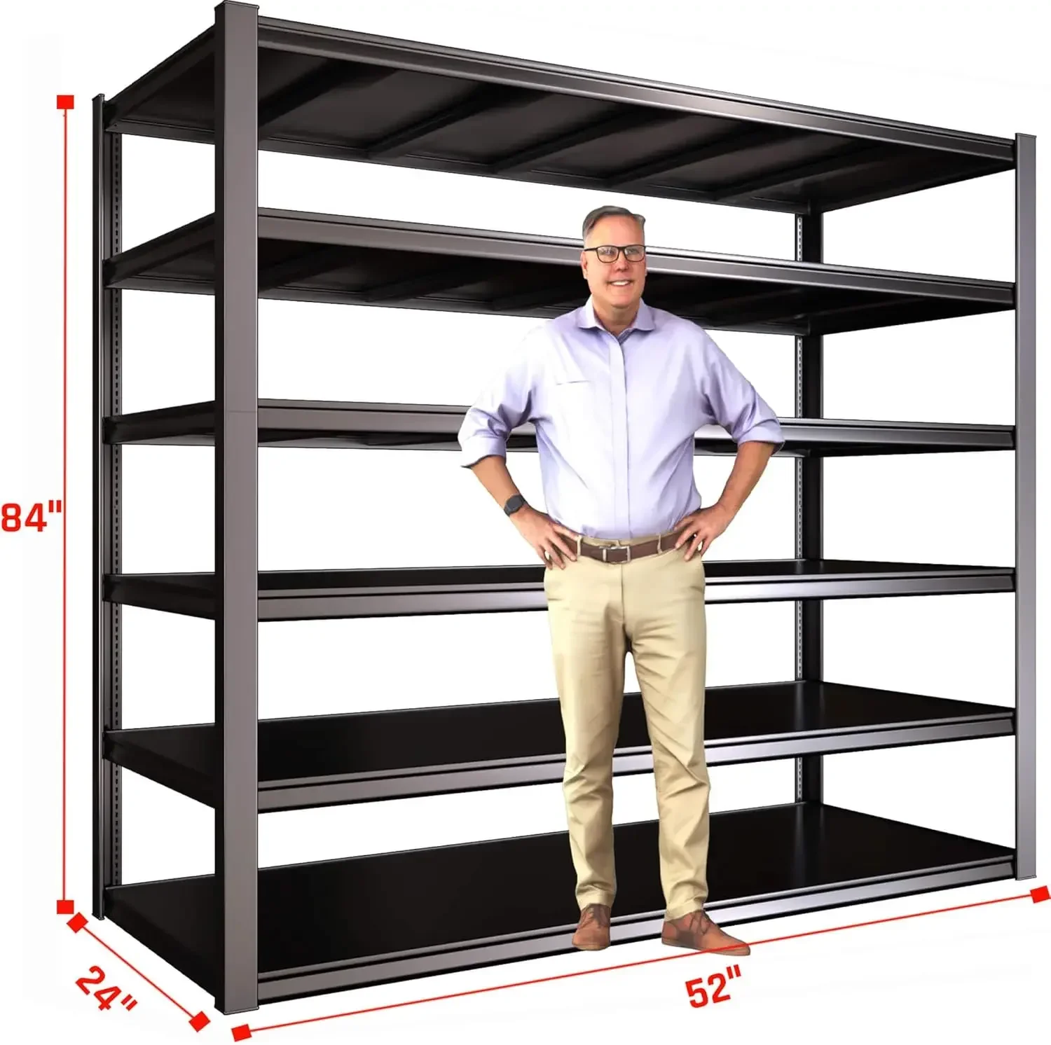 

6-Tier Heavy Duty Garage Shelving Unit, 52" W x 84" H x 24" D Garage Storage Shelves, Adjustable Industrial Shelving,