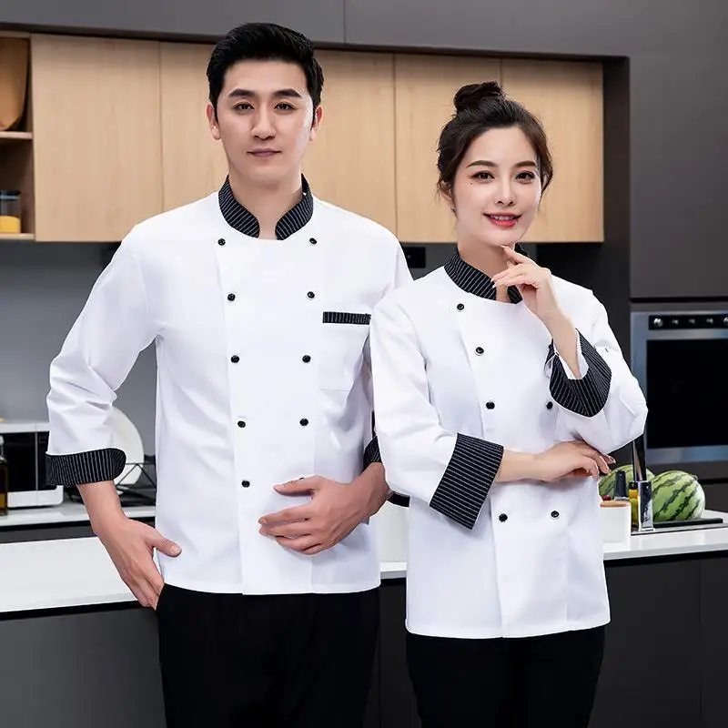 Autumn and Winter Chef Overalls Men's Hotel Restaurant Barbecue Kitchen Clothes Baking Cake Shop Long Sleeve Tooling Printe