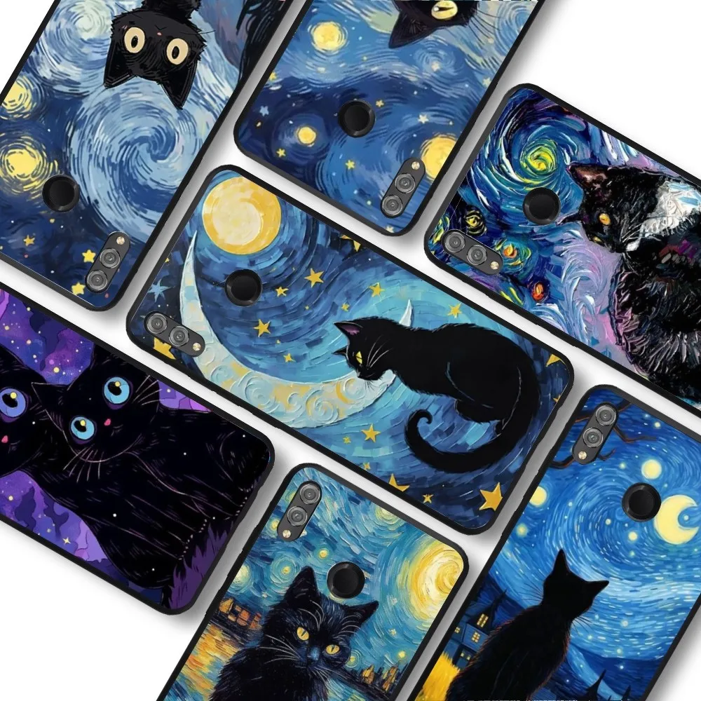 Starry Sky Black Cat Phone Case For Huawei Honor 10 Lite 9 20 7A 9X 30 50 60 70 Pro Plus Soft Silicone Cover