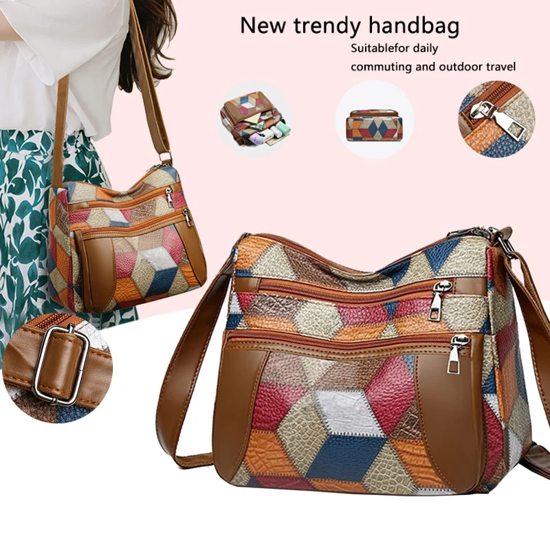 

Женская сумка через плечо, женская сумка для обуви, сумка для мамы, лоскутный дизайн, многослойные карманы, регулируемый плечевой ремень