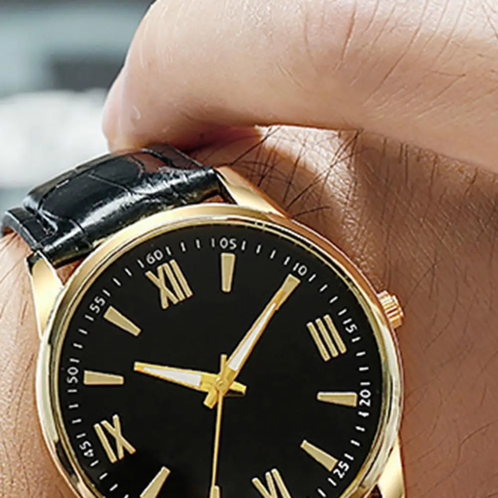 Men Business Watch Round Dial Faux Leather Strap Quartz Movement Teens Adults Formal Dress Wristwatch Fashion Jewelry