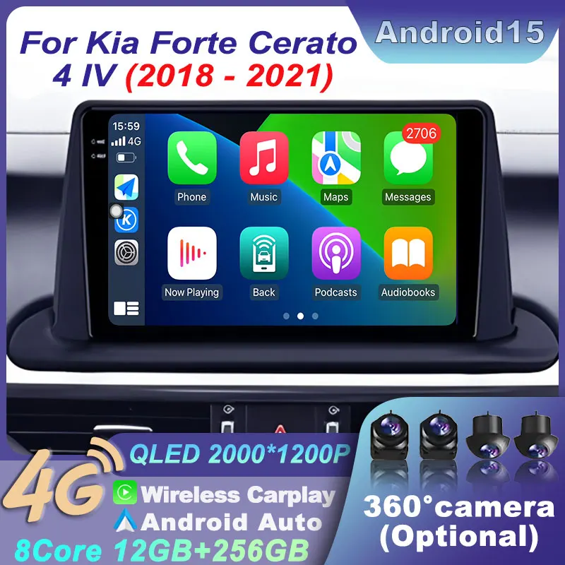For Kia Forte Cerato 4 IV 2018-2021 Bluetooth Android 15 Car Carplay Auto Radio Stereo Multimedia Screen Intelligent System