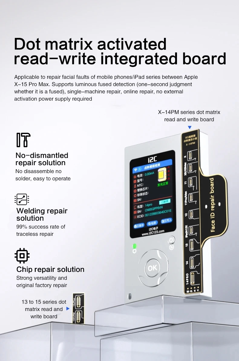i2C A8S Programmer for iPhone X 11 12 13 14 15 Pro Max Photosensitive Original Color Earpiece Receiver Face ID Battery Repair