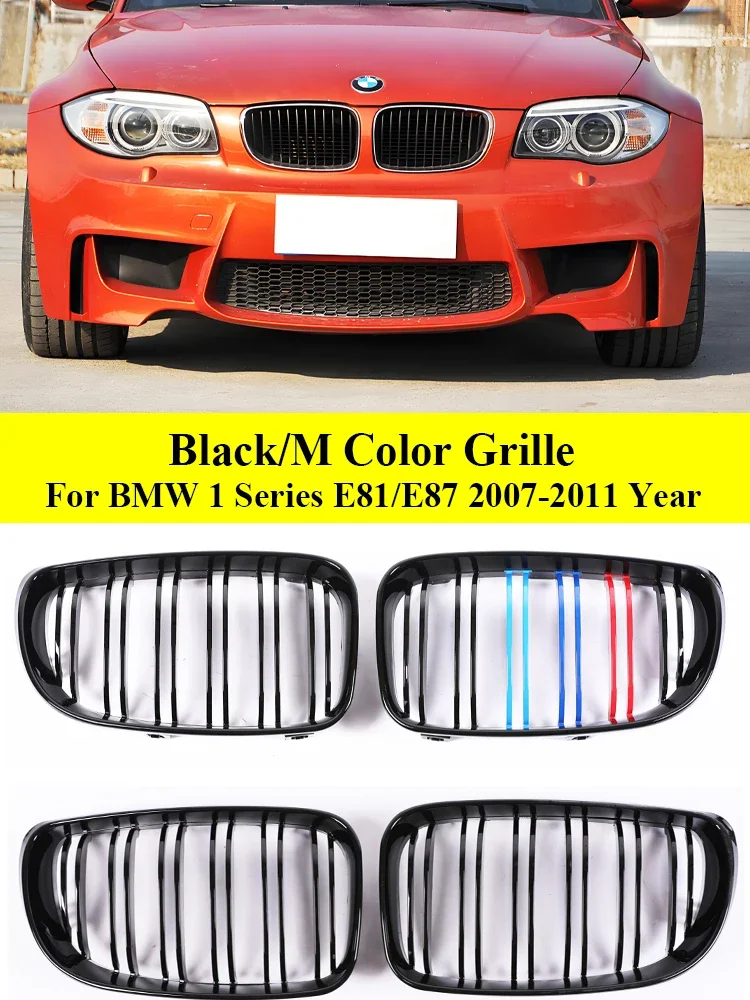 

For BMW 1 Series E81 E87 2007-2011 Front Bumper Kindey Facelift M Style Grille Double Slat Gloss Black Grills Cover Accessories