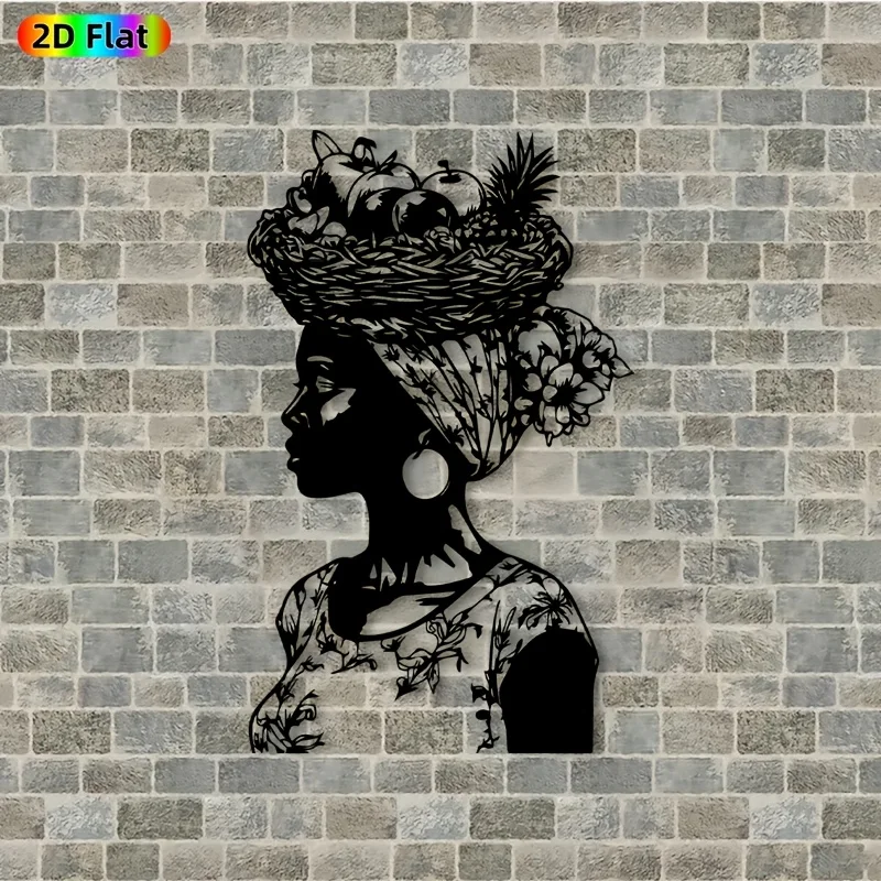 1pc African Woman Silhouette Metal Wall Art, Vintage Iron Ethnic Decor for Living Room Garden Fence, New Year Christmas Gift