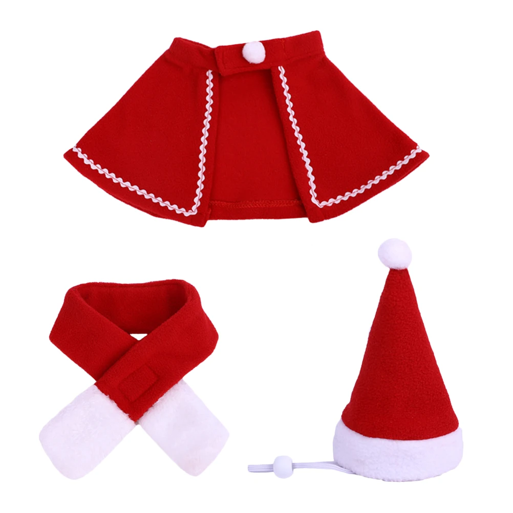 

3Pcs Red Pet Christmas Costume Set Cape with Hat Scarf for Dogs Cats Holiday Photo Shoot Party Wear Festive Pet Outfit