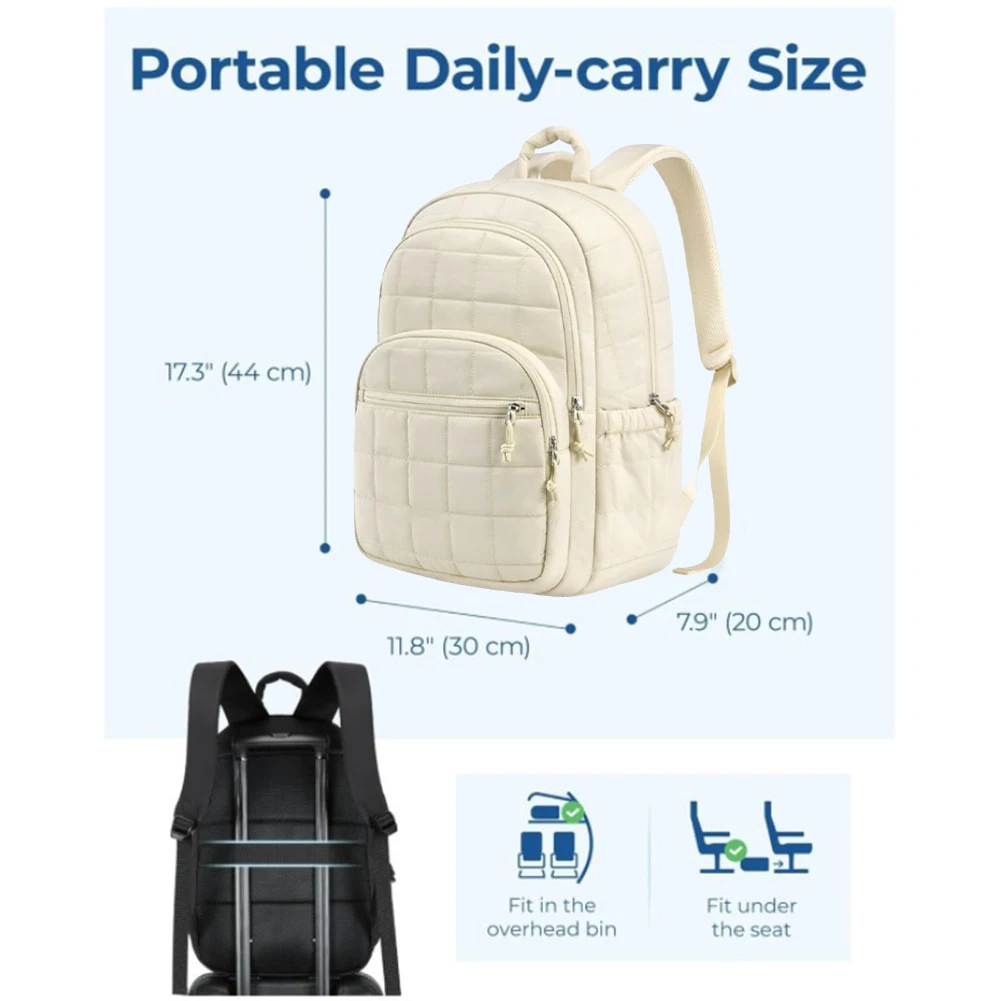 Women Schoolbag Waterproof Large Capacity School Backpack Smooth Zipper Solid Color Teens Girl Casual Daypack Bag Student Supply