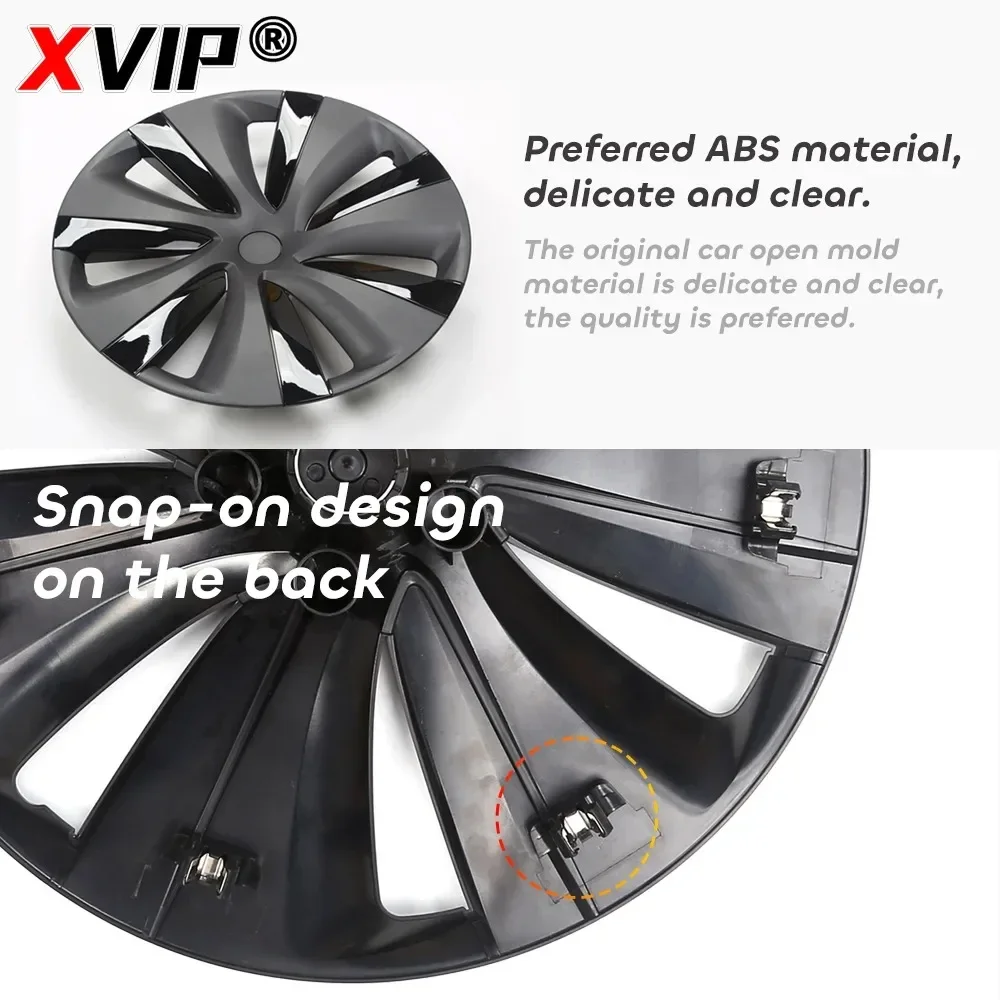 XVIP 4PCS 19\'\' Wheel Cap New Model Y 21-23 For Tesla Replacement HubCap Performance Full Rim Cover Hurricane Straight-Edge Style