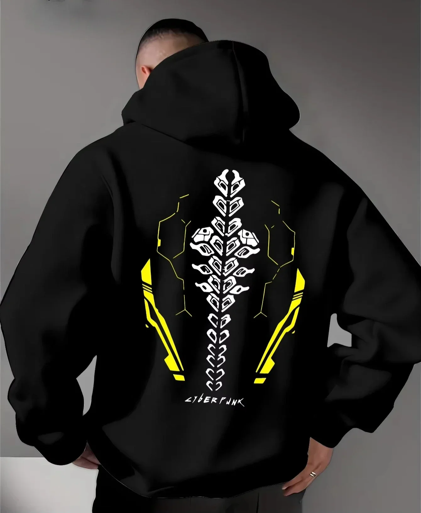 2026 Unisex Abstract Alien Skeleton Hoodie Cyber Tech Geometric Graphic Front Back Print Pullover Sweatshirt Autumn Streetwear