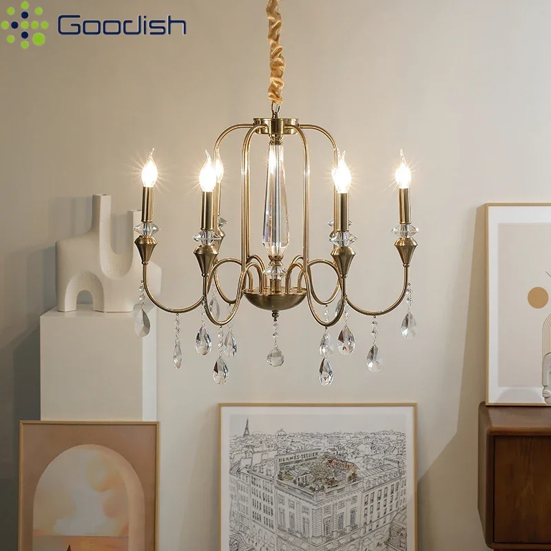 الشمال بسيط فاخر كريستال الثريا مصمم النحاس الذهبي LED أضواء لقاعة غرفة نوم المطبخ ديكور المنزل مصابيح متدلية #4