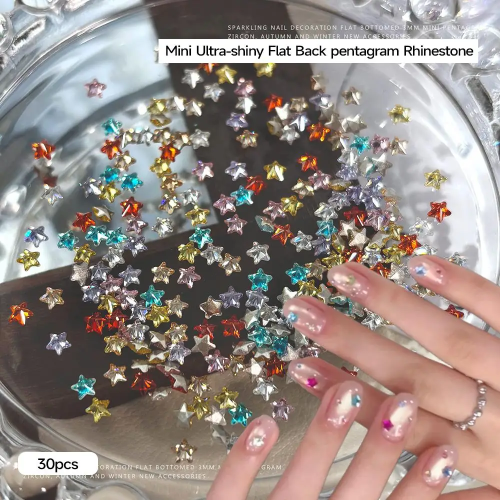 30 pçs 3d estrela de cinco pontas zircão arte do prego strass 3mm pentagrama colorido y2k decorações da arte do prego diy acessórios de manicure