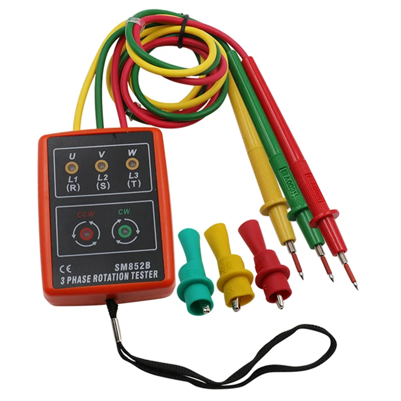 AC56-60V-600V AC Three Phase Rotation Indicator Meter Phase Sequence Tester LED Buzzer With Portable Pouch