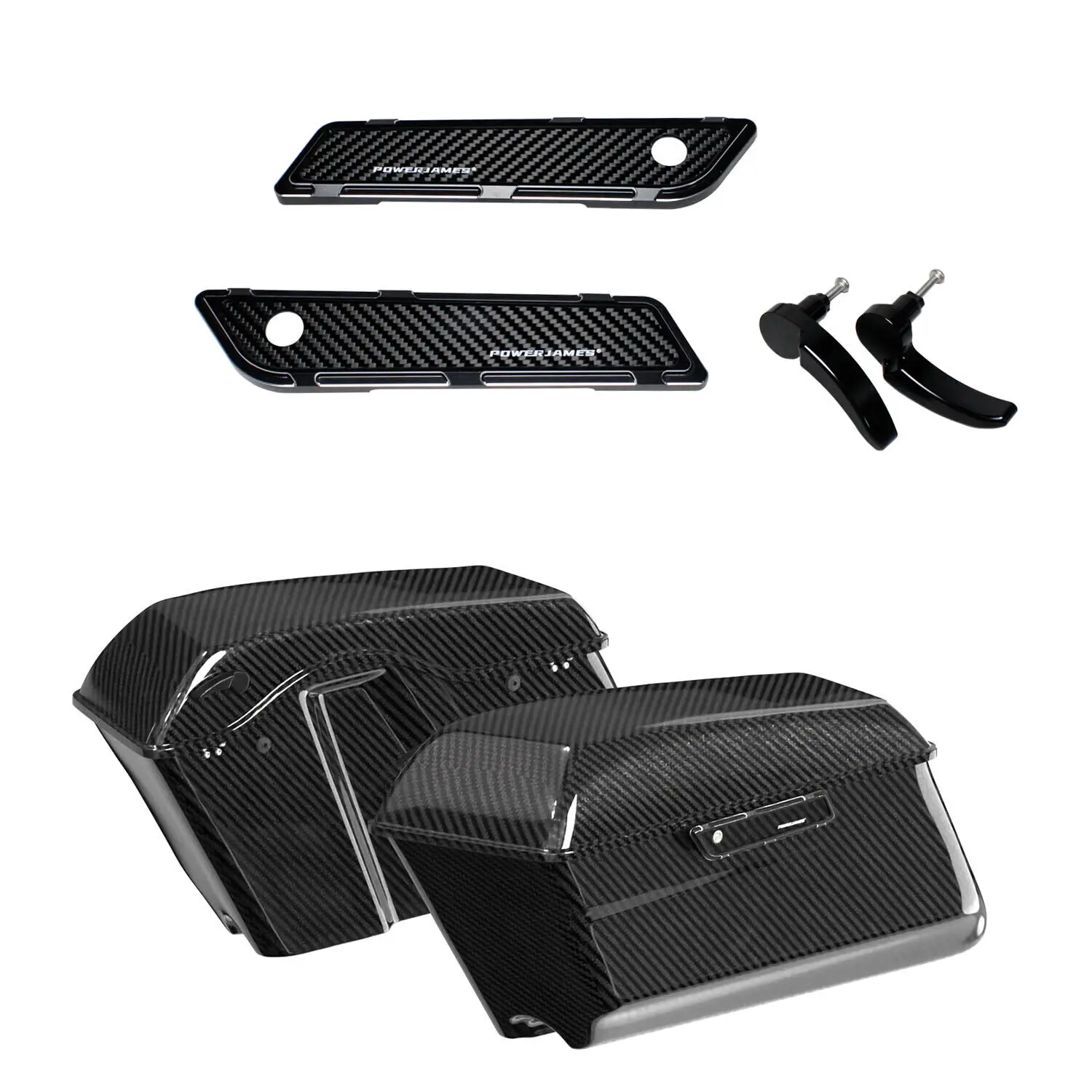

Carbon Fiber Saddlebag Hinge Latch Covers+Handle Kit For Harley Touring Road Street Glide FLHT 14+