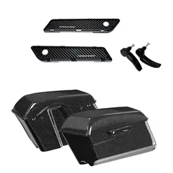 Carbon Fiber Saddlebag Hinge Latch Covers+Handle Kit  For Harley Touring Road Street Glide FLHT 14+