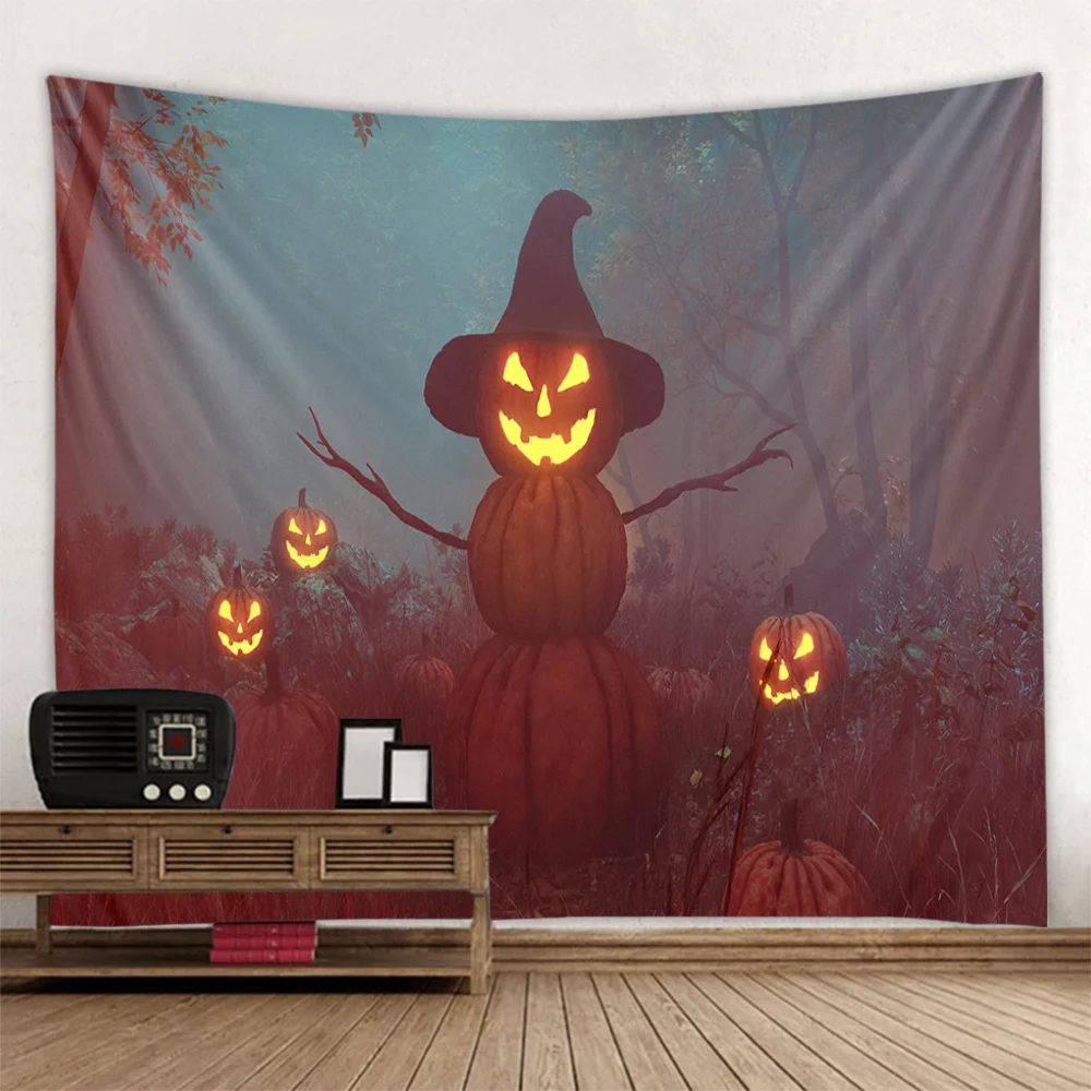 Spukhaus Kürbis Fledermaus Halloween Wandteppich Zimmer Schlafsaal Nacht Mond Hippie Wandbehang böhmische psychedelische Heimdekoration