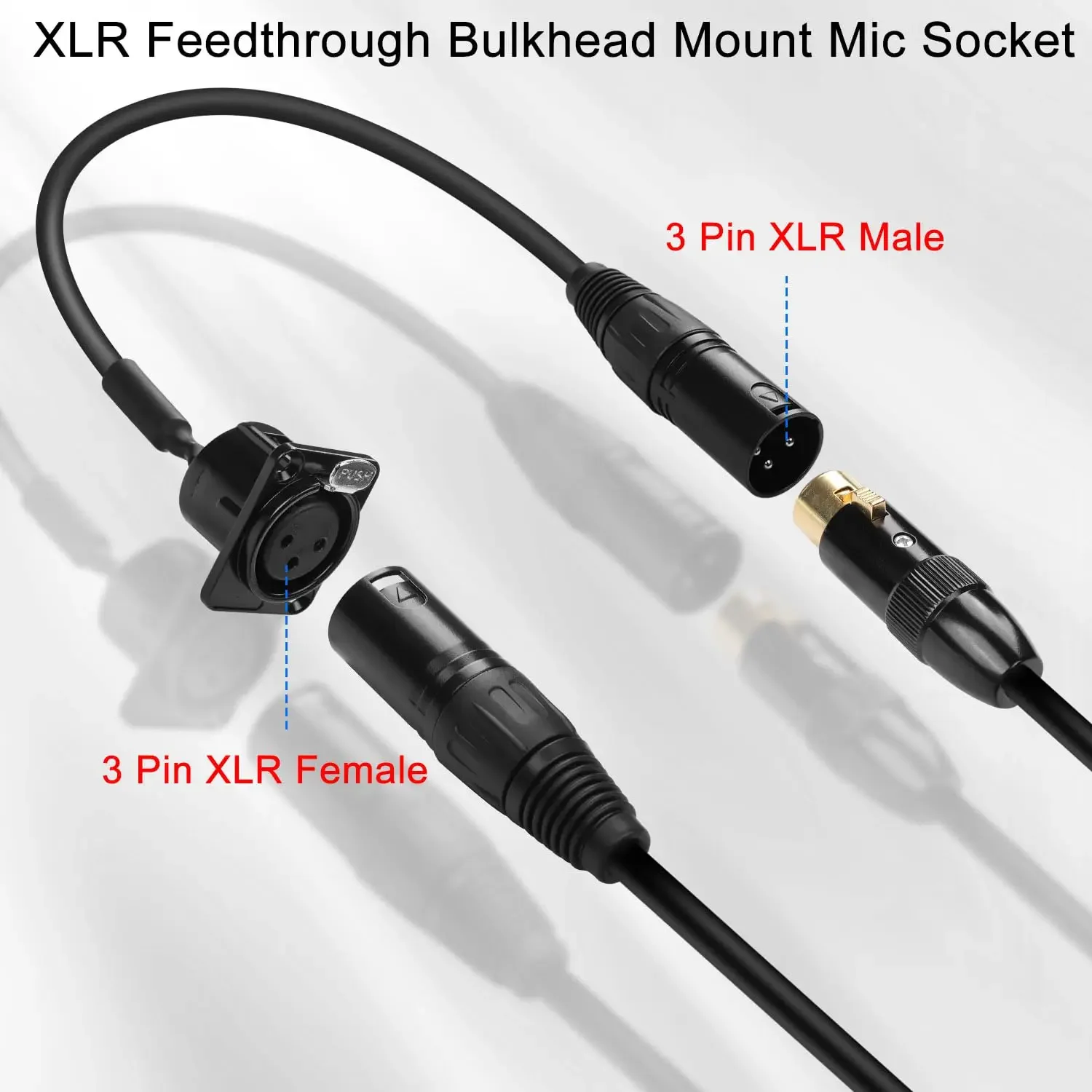 D-Type XLR Male Panel Mount to XLR Male/Female Connector Pass Through Adapter Cable,3 Pin Mic XLR Feed/Pass Thru Converter