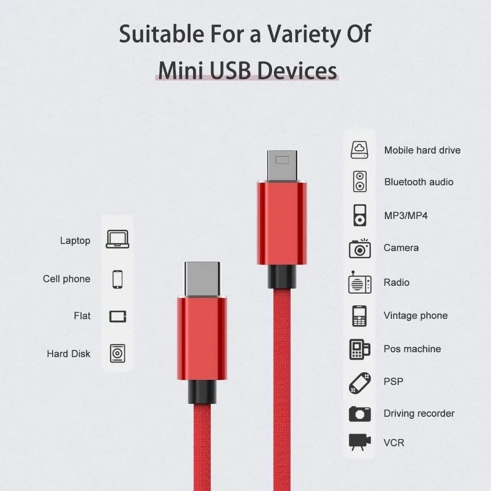 Szybki przewód OTG Aparat cyfrowy Odtwarzacz MP3 USB typu C do Mini USB Kabel USB-C do Mini 5-pinowy Szybkie ładowanie Synchronizacja danych