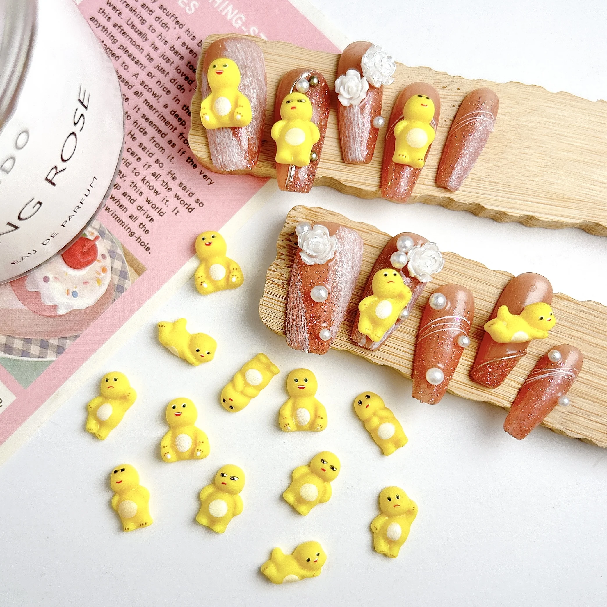 50PCS Cartoon Chubby Dragon Resin Nail Art Charms Cute Funny Yellow Animated Dragon Nail Decorations DIY Phone Case Nails Parts