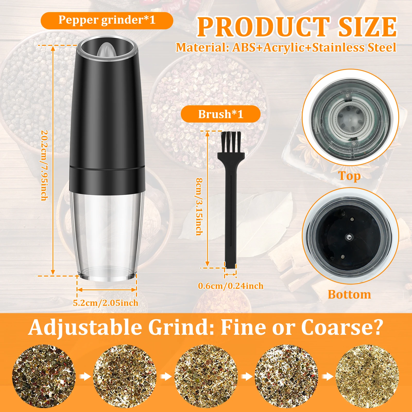 Sea Salt and Pepper Grinder Glass Salt and Pepper Shakers Stainless Steel Kitchen Electric Automatic Pepper Mill Salt Grinder