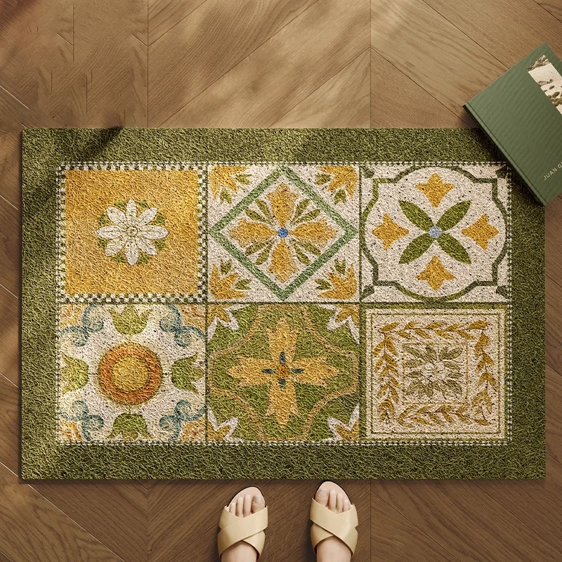 Naples Grid Door Mat PVC Anti-slip Doormat Outdoor Silk Loop Home Decor Foot Mat Outside Entrance Carpet Large Porch Mat
