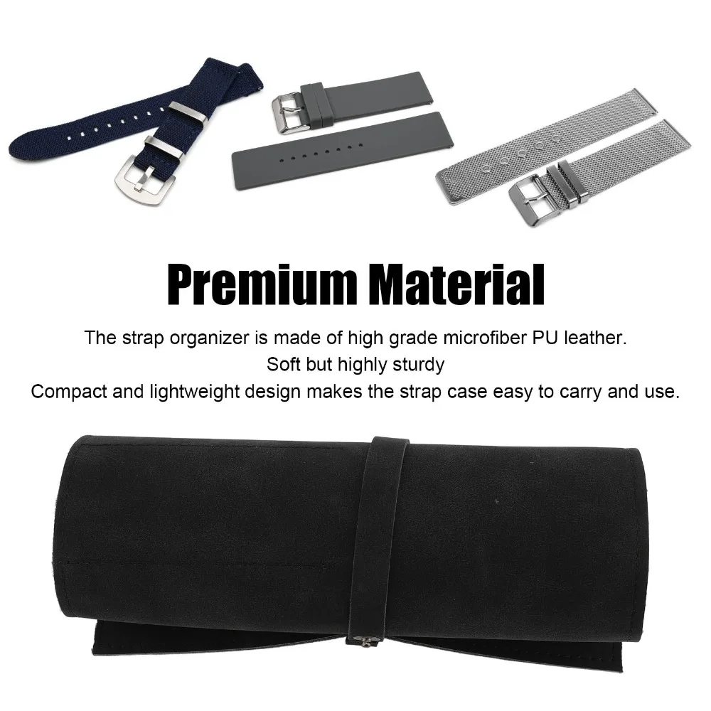 Vintage Black/Brown Watch Band Storage Case PU Leather 23.5x18.3x0.2cm Watch Band Organizer Watch Band Roll Holder For Women Men