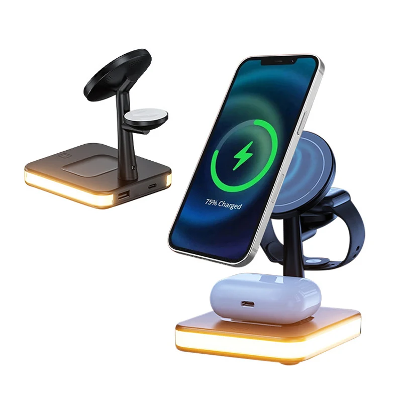 

4 in 1 15w multifunction Charger Qi Magnetic New Wireless Charging Stand For Cell Phone Earphone Watch Wireless Charger