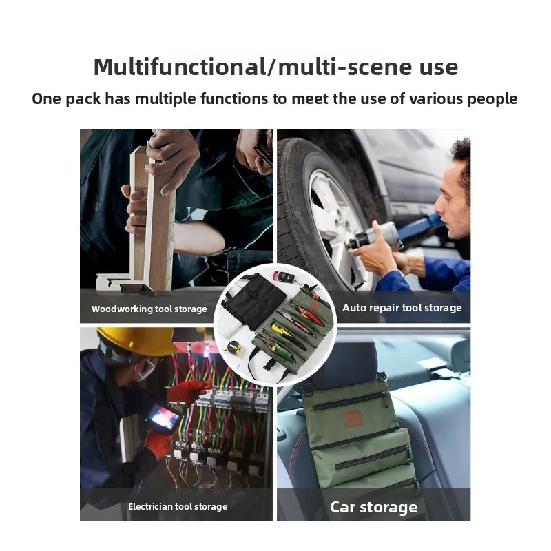 Car First Aid Kit Wrap Roll Storage Case Tool Roll,Multi-Purpose Roll Up Tool Bag,Wrench Roll,Canvas Tool Organizer Bucket