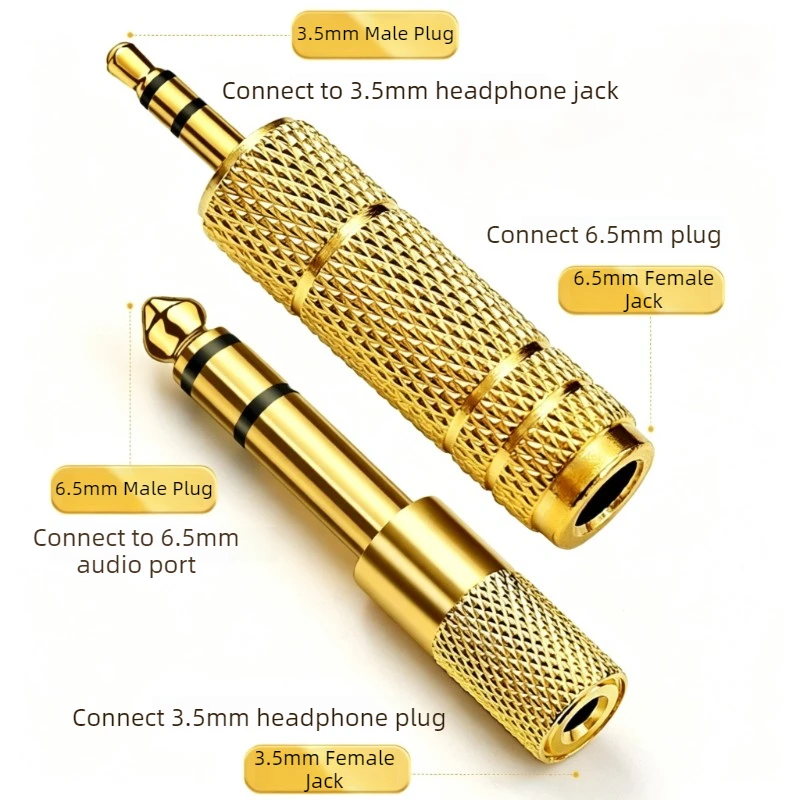 6.5mm To 3.5mm/3.5mm To 6.5mm Audio Adapter Gilding Computer Pickup Guitar Connector Musical Instrument Specific Conversion Head