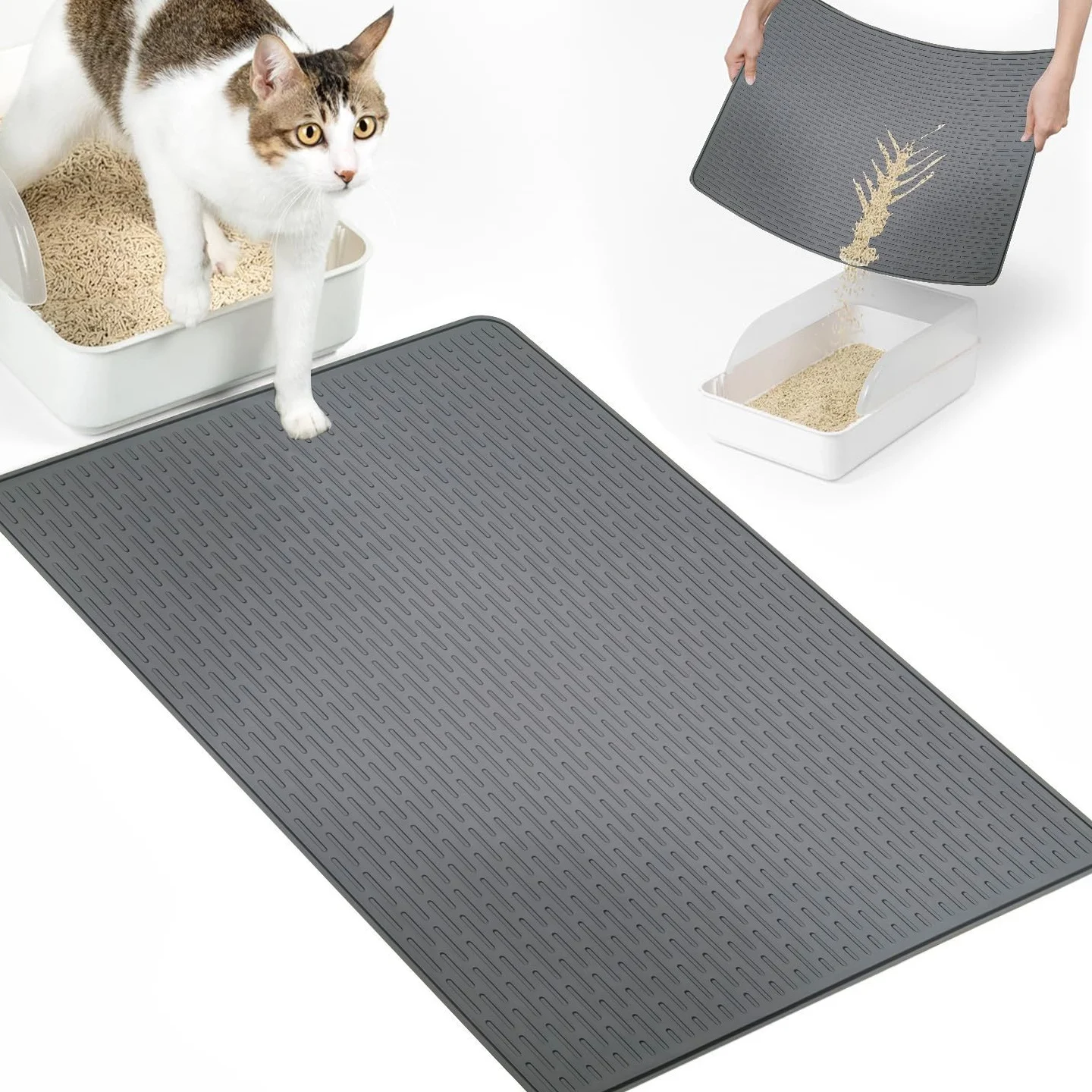 滑り止め耐摩耗性シリコン製ペット用給餌マット、お手入れ簡単、犬猫用トイレマット、防水・防滴