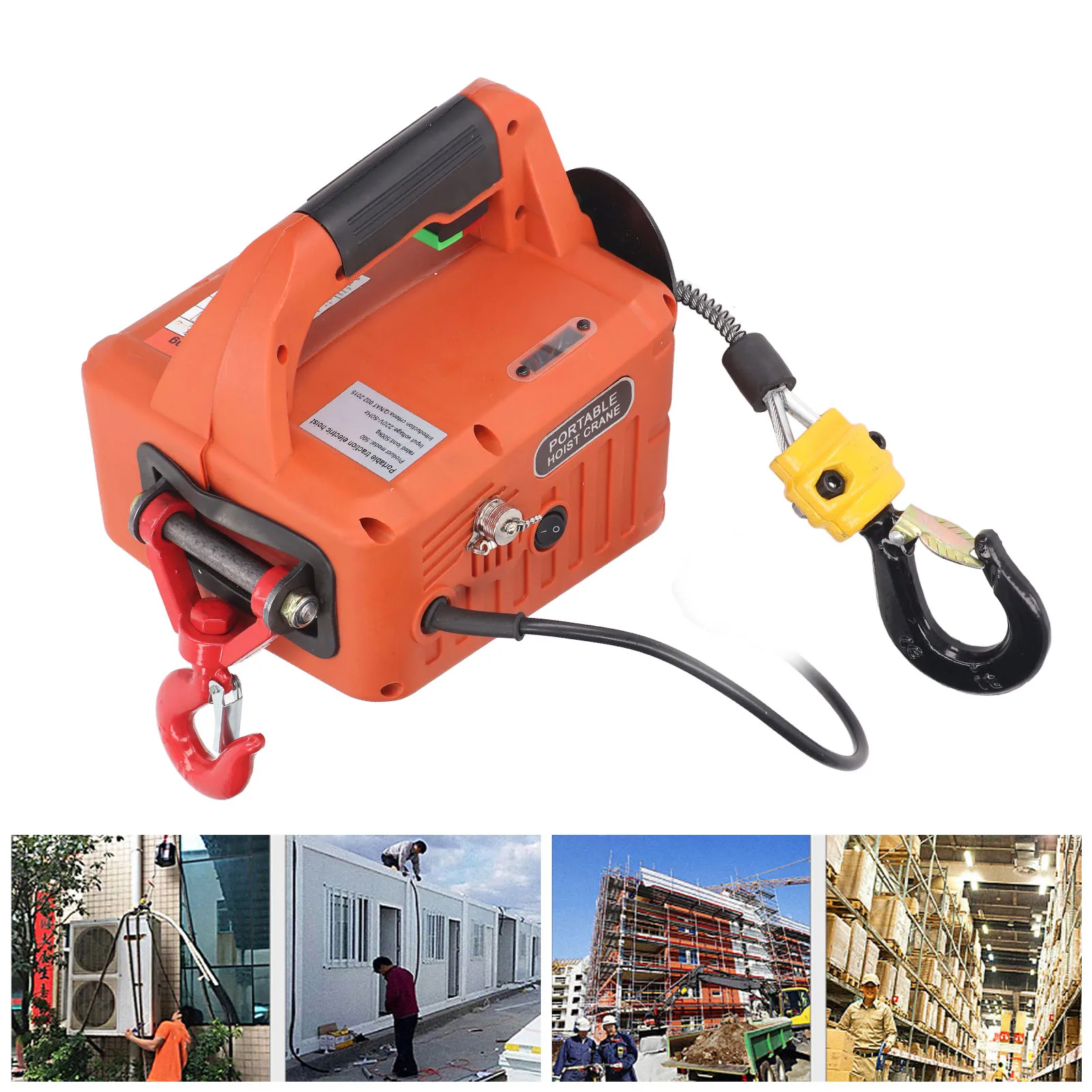 Electric Hoist Portable Power Electric Winch Crane with Remote Control 500KG Capacity 7.6M Maximum Lifting Height 1500W