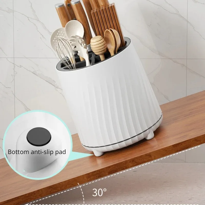 360° Rotatable Knife Holder, Multi-functional Kitchen Storage Rack Drain Basket, Simple Two-color Knife Storage Chopstick Barrel