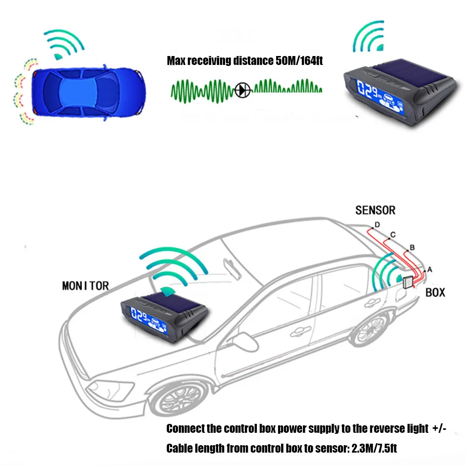 Wireless Solar Charging 4 Parking Sensors Kit Backup Radar Rear Parktronic Auto LCD Monitor Detector Assistance Reverse..****