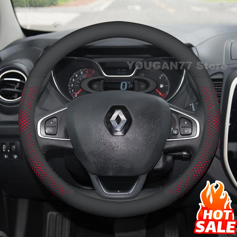 

Leather Car Steering Wheel Cover For Renault Captur Clio 2014-2024 2025 Non-slip Auto Steering Wheel Renault Captur Accessories