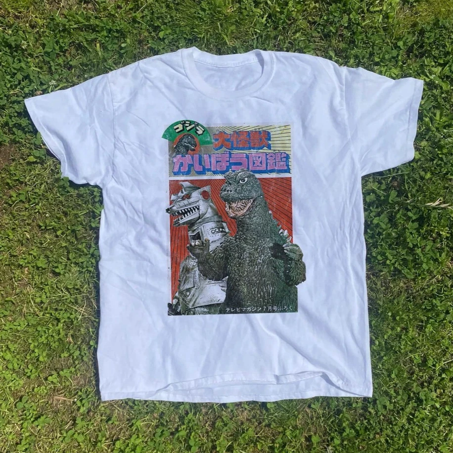 Godzilla Inspired Kaiju Monster Retro Graphic Print T-Shirt Men Women Cotton Oversized Couple Harajuku Casual Streetwear Tops - view 3