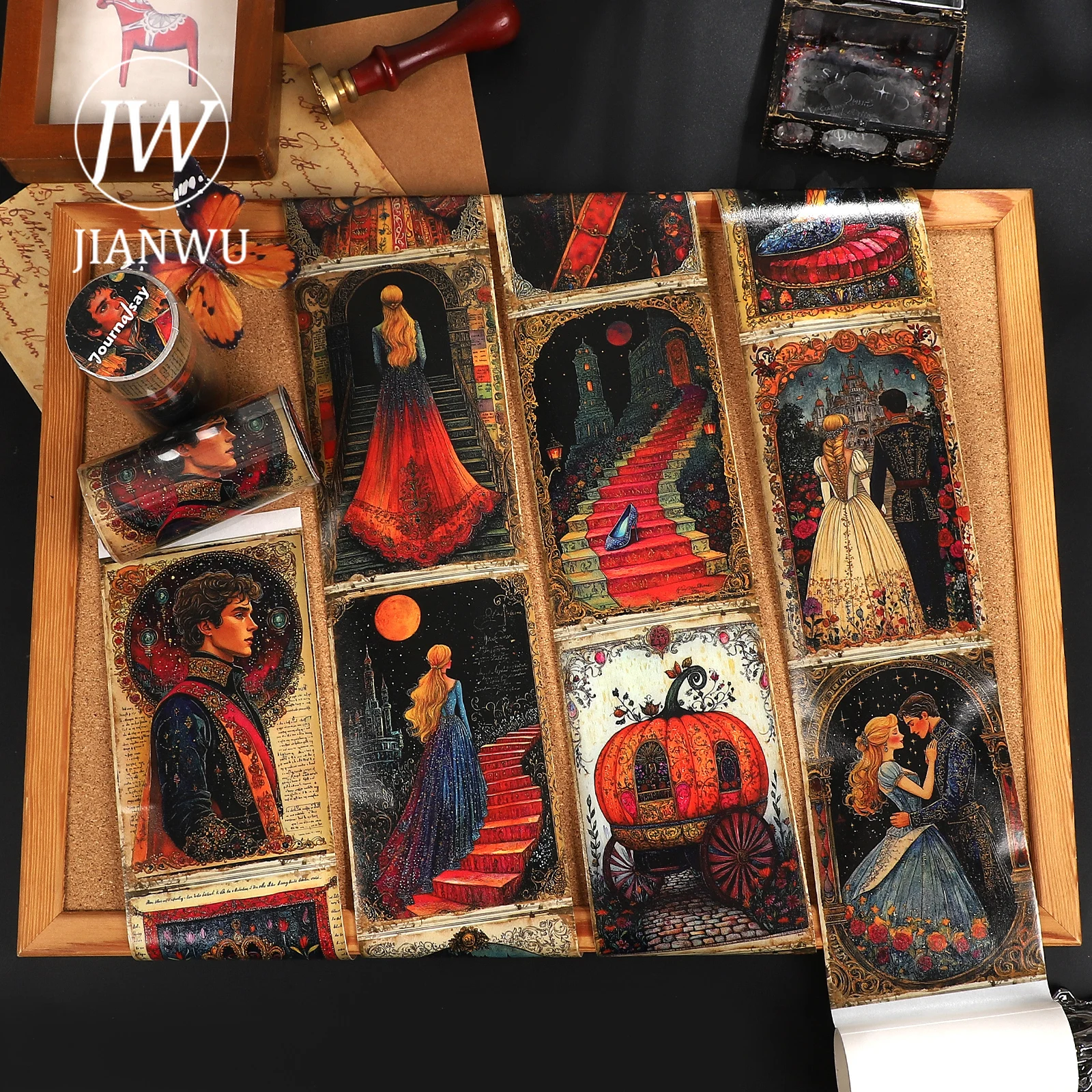 

Клейкая лента JIANWU 80мм*205см с винтажными сказочными персонажами и пейзажами для коллажей, скрапбукинга, творчества и канцелярских принадлежностей