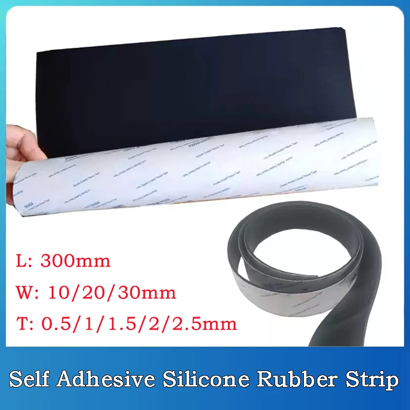 

L: 300mm T: 0.5/1.5/2/2.5/3mm W: 10/20/30mm Black Self Adhesive Silicone Rubber Strip Pad Non-slip Shock-Absorbing Rubber Pad