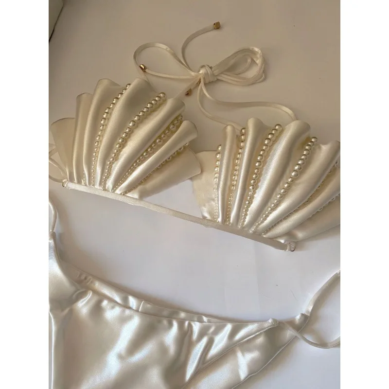 

Высококачественный белый бикини в форме жемчужной ракушки, женский купальный костюм русалки принцессы, купальник для отдыха на море