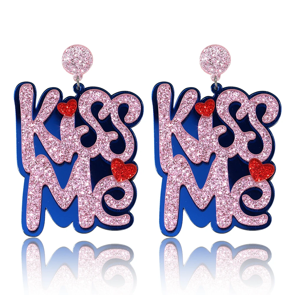 New Glitter Love KISS ME Acrylic Drop Earrings for Women Exaggerated Extra Large Earring Statement Jewelry Valentine's Day Gift