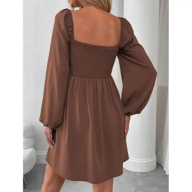 

B 748 I 2736 Новый трансграничный женский длинный све с квадратным воротником, плиссированный, простой, повседневный, ort Sle, осенний Seven-Quarter Sve