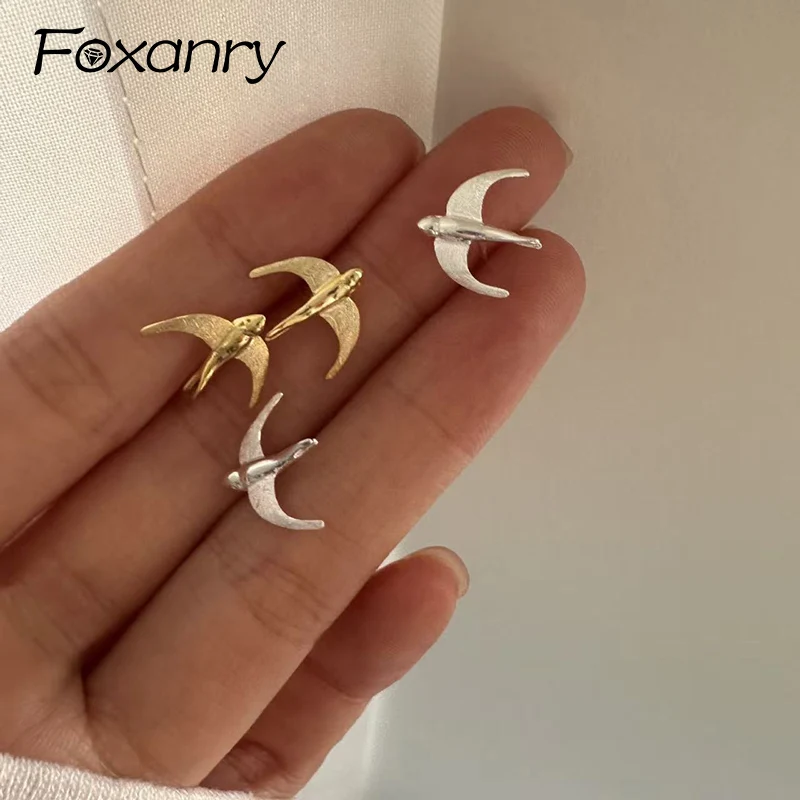Foxanry الطيور هندسية وأقراط للنساء فتاة موضة جديدة حلوة لطيف التصميم الإبداعي منع الحساسية هدية عيد ميلاد المجوهرات