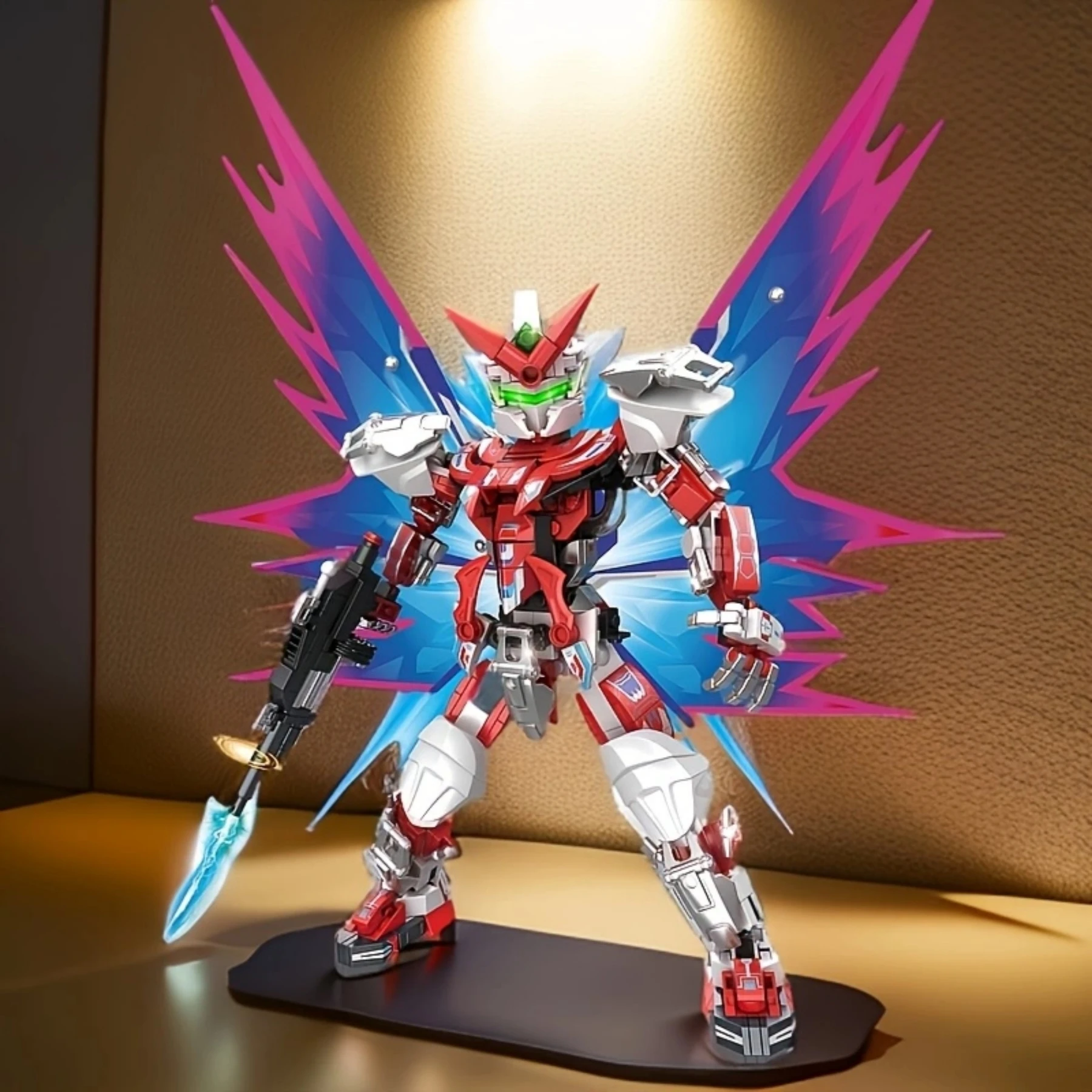 

Набор строительных блоков Red Wing Warrior Mecha - с градиентными светящимися крыльями и оружием, коллекционная фигурка