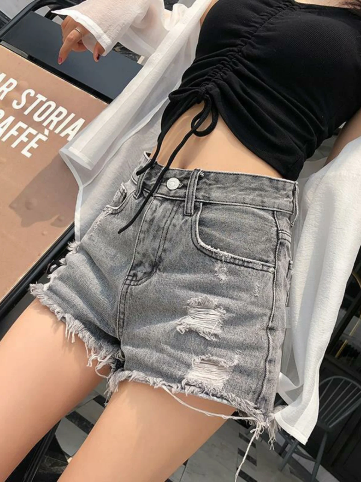 

Женские летние новые джинсовые шорты с высокой талией, рваные, в корейском стиле, свободные, универсальные, стройнящие, с широкими штанинами