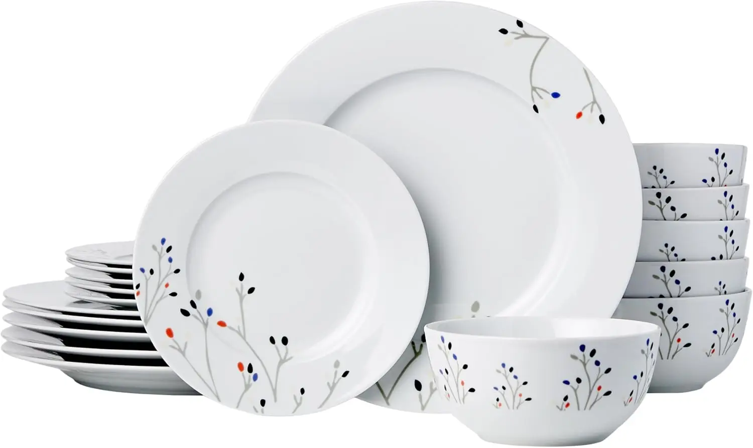 

Dinnerware Set, Microwave and Dishwasher Safe, Service for 6, 18-Piece Complete Kitchen, Plates, Dishes, Bowls, Br
