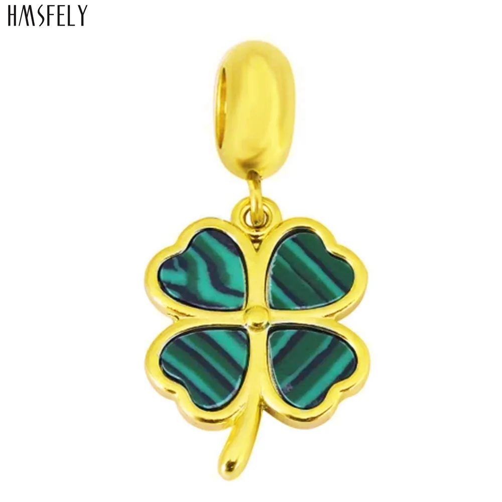 HMSFELY Green leaf clover Tags For DIY Bracelet Necklace Jewelry Making Accessories Stainless Steel Bracelets Parts