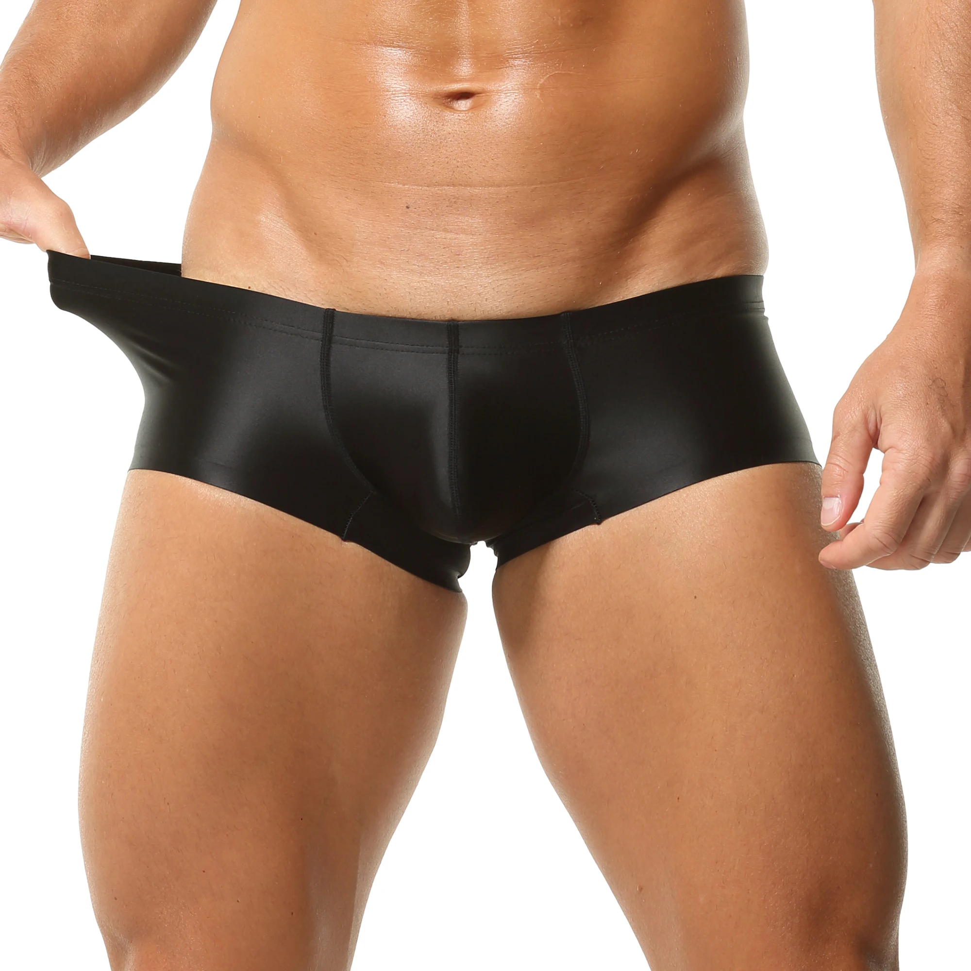 

Мужские эластичные трусы-боксеры с эффектом пуш-ап, низкая посадка, однотонные, дышащие, облегающие, сексуальные, глянцевые