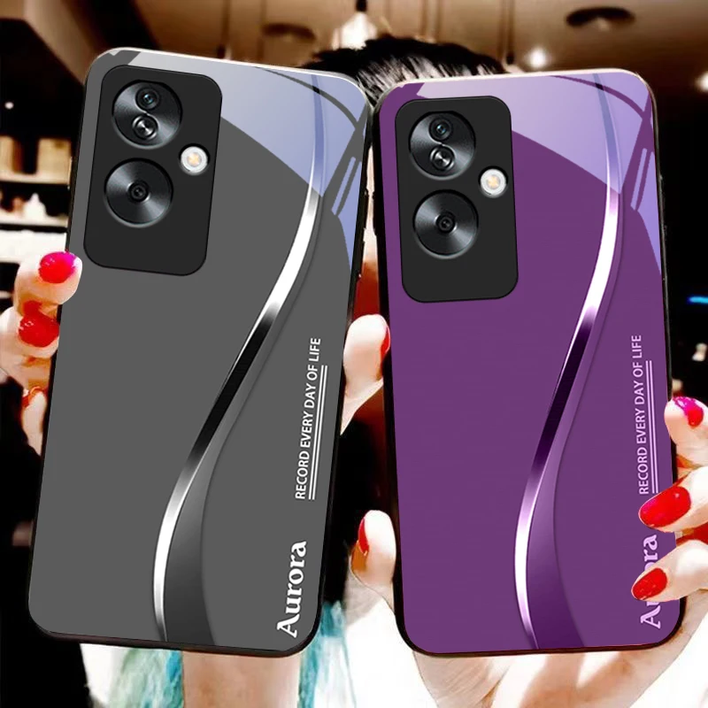 

Two Tone Stripes For Oppo A79 5G 58 78 74 60 4G Reno 11F Realme GT 6 11 Note 50 10 C55 X2 Tempered Glass Black Phone Case