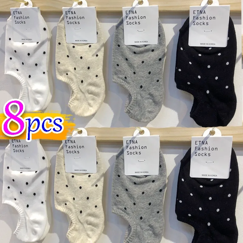 

Polka Dot Boat Socks Spring Summer New Cotton Fashion Cartoon Non-slip Breathable Invisible Spotted Short Low Ankle Stockings