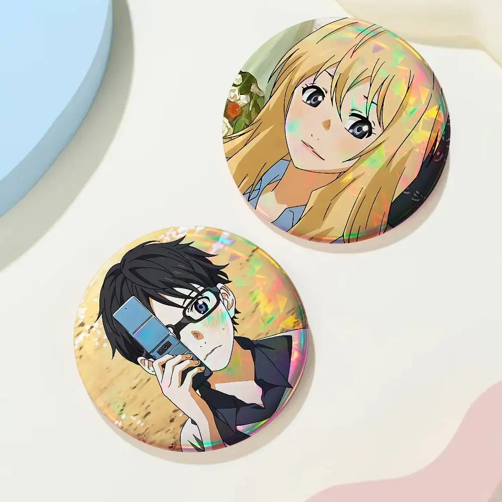 Cartoon Your Lie In April For Badge Custom Laser Hologram Enamel Pin Badge Metal Lapel Brooch For Clothes Bag Accessory Gift