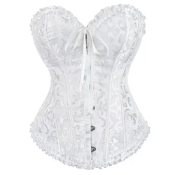 Victorian Corset Plus Size Women Sexy Overbust Bustiers Top Vintage Flower Print Lingerie Corselet Lace Korsett White Black Blue