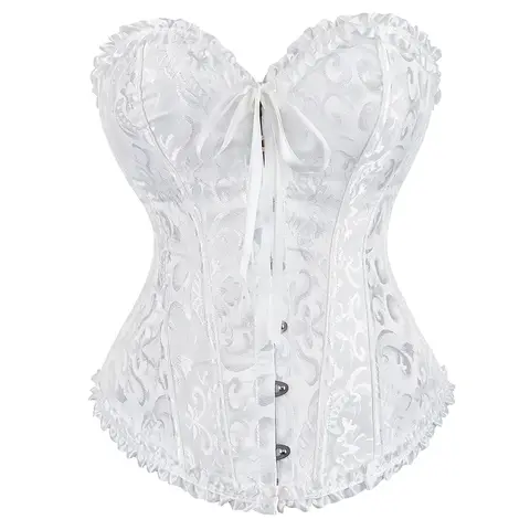 빅토리아 코르셋 플러스 사이즈 여성 섹시한 오버 버스트 Bustiers 탑 빈티지 플라워 프린트 란제리 Corselet 레이스 Korsett 화이트 블랙 블루